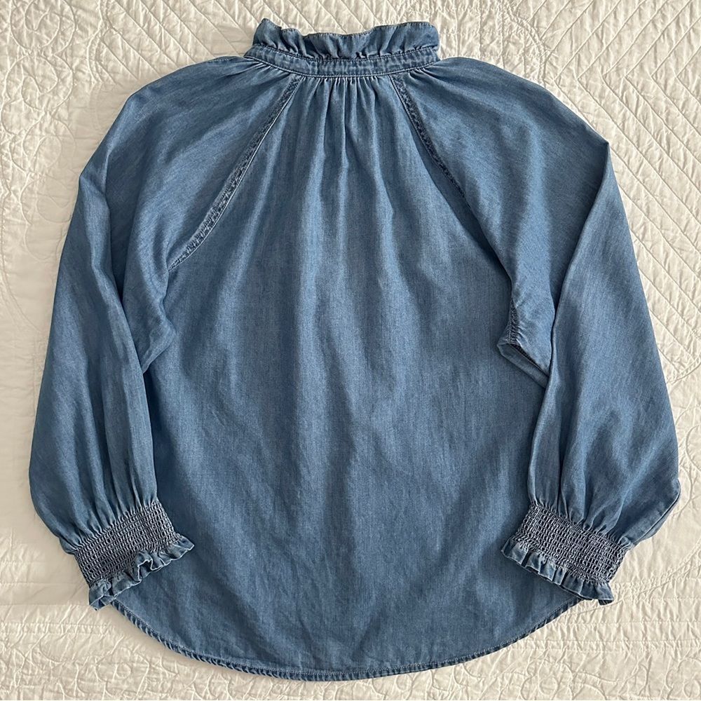 Veronica Beard Calisto Chambray Ruffle Collar Shirt Women’s Large - Picture 5 of 10
